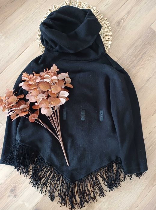 czarny gruby sweter boho narzutka z półgolfem 42Xl 44XXL kardigan