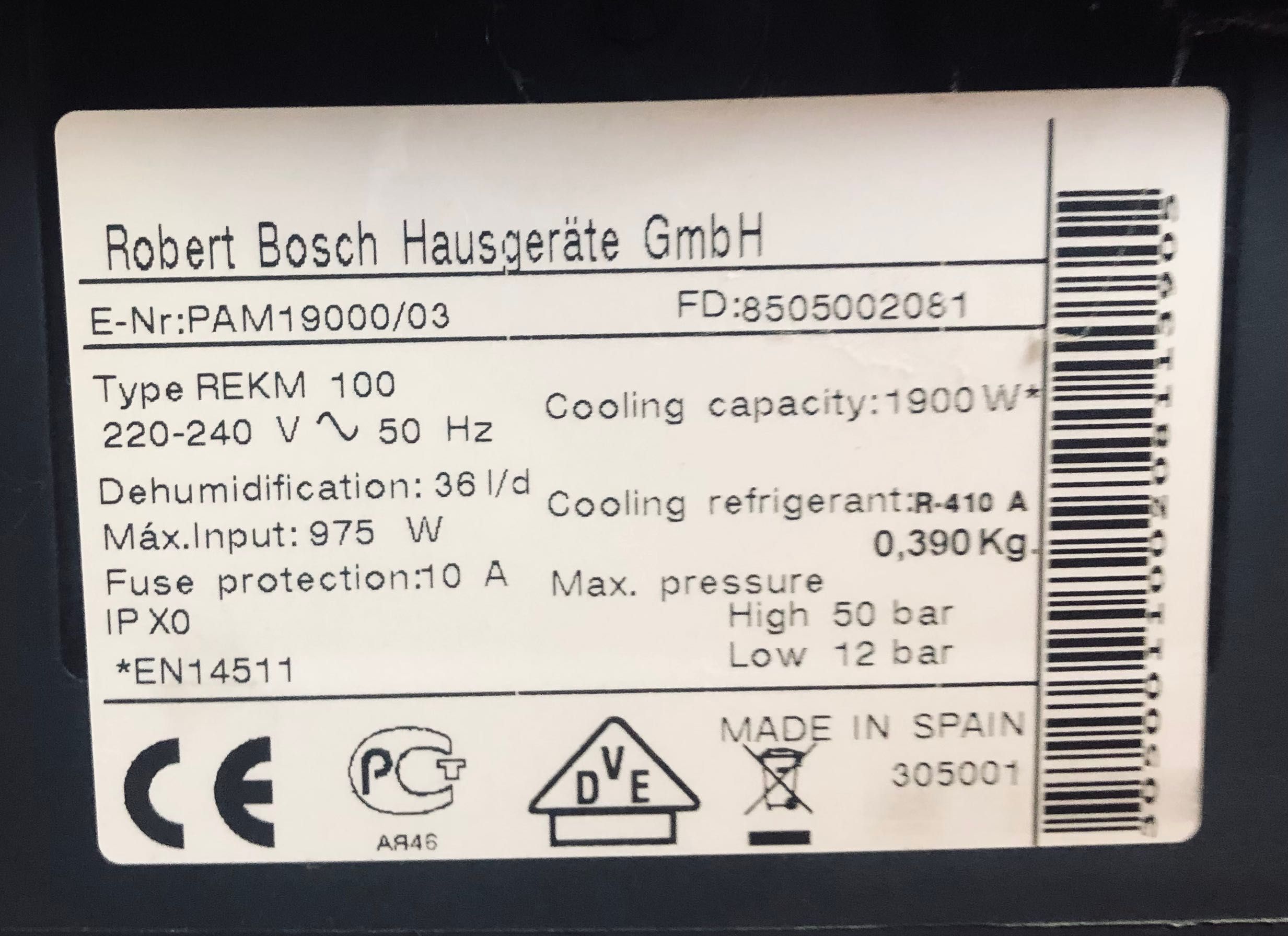 Ar condicionado BOSCH refrigerador e desumidificador 975W