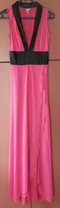 Sukienka różowa maxi eco skóra