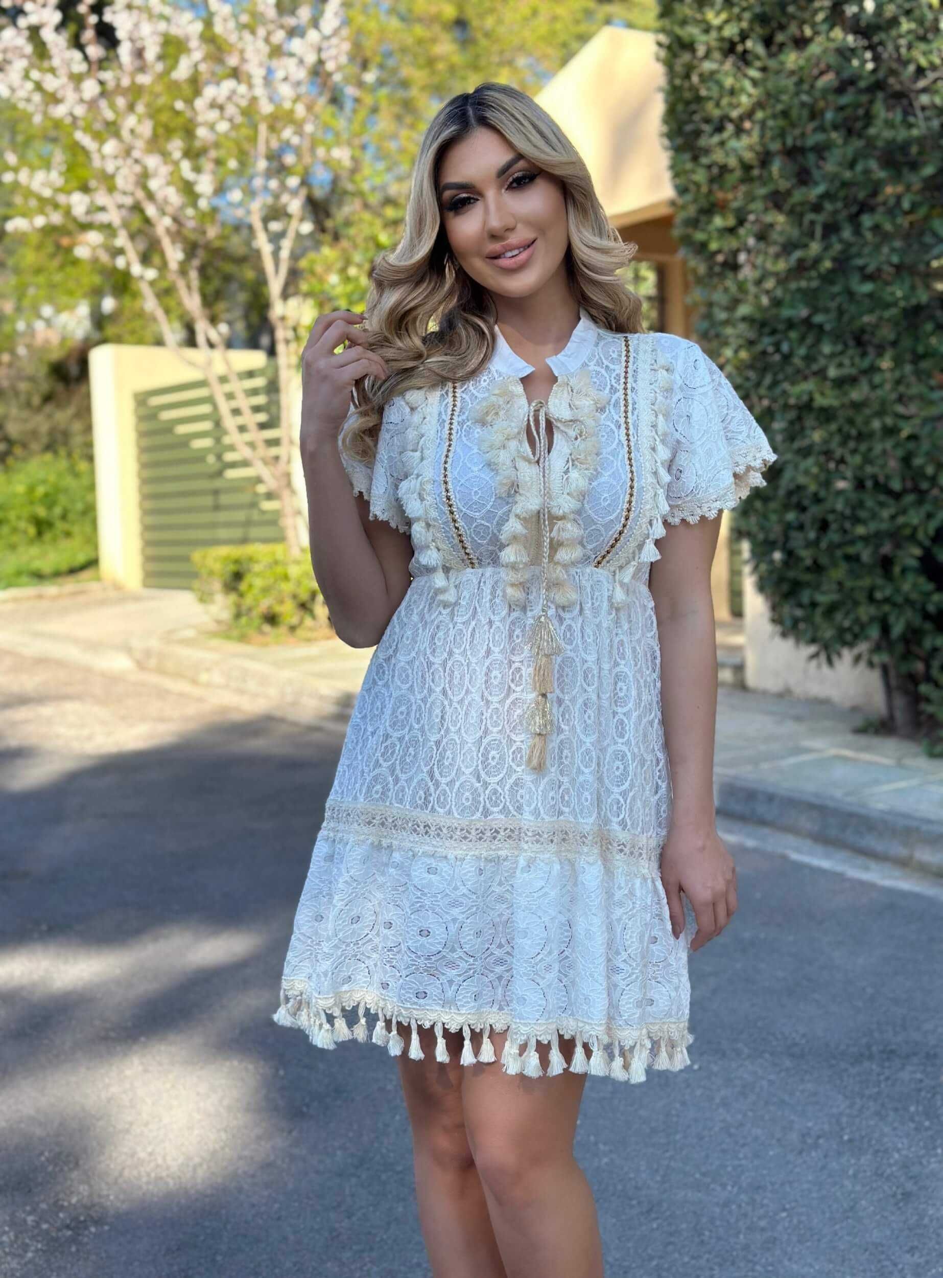 OUTLET przepiękna sukienka letnia boho S/M koronka frędzle kwiaty