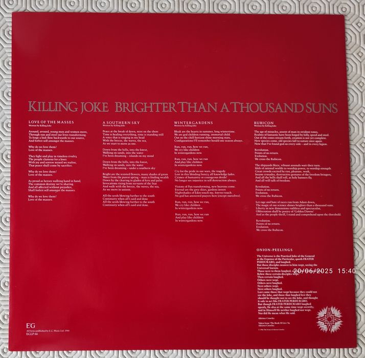 Killing Joke - Brighter Than A Thousand Suns LP