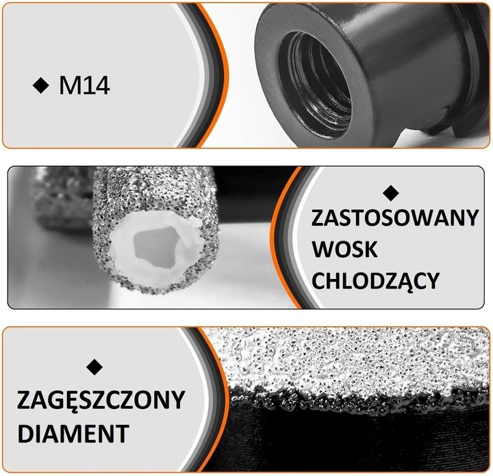 Otwornica Diamentowa Koronka Wiertło 6mm M14 Do Płytek Gres Kamień Gla
