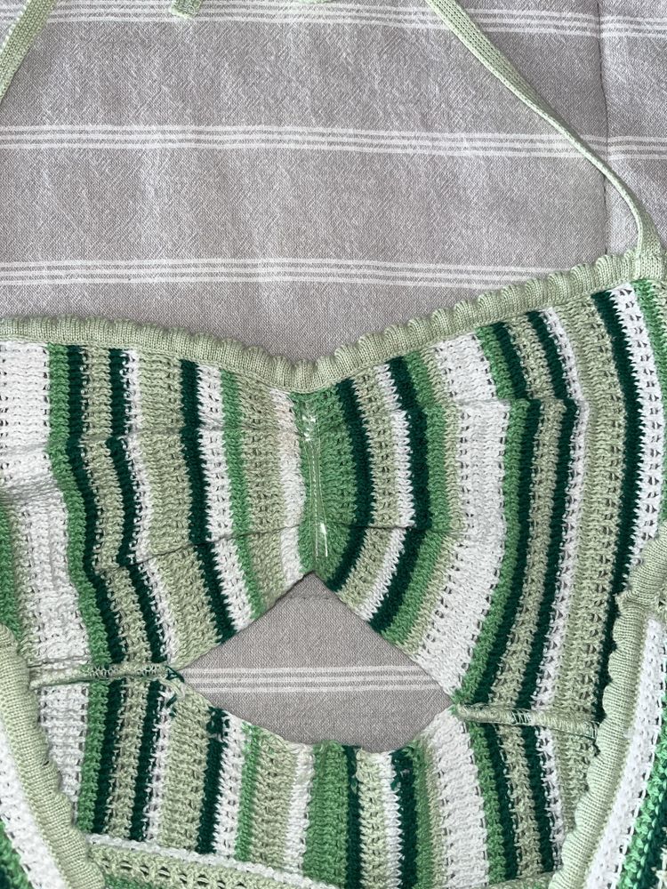 Top de Croché às Riscas | Verde & Branco | Estilo Boho