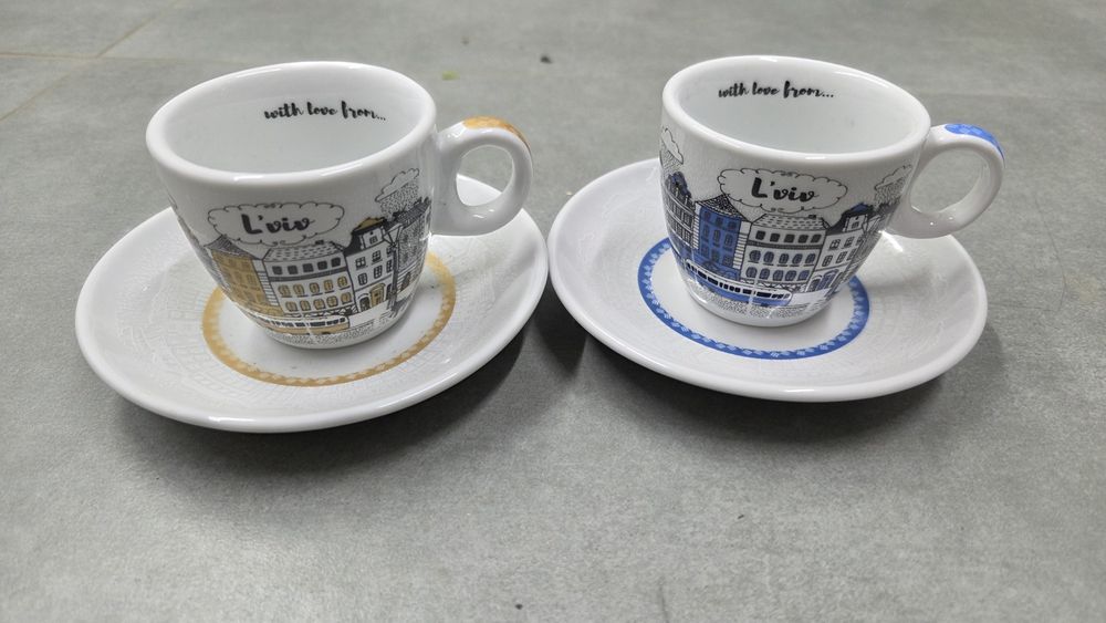 Zestaw filiżanki porcelanowe espresso Kawa kawy lwów Ukraina