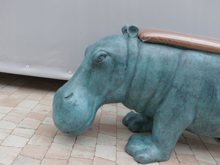 HIPOPOTAM-ławka z brązu DUŻA siedzisko fIGURA