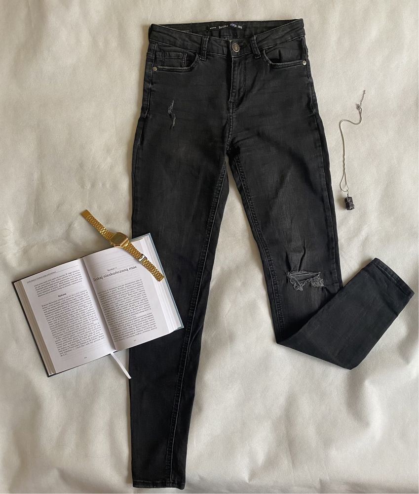 Spodnie jeans czarne Bershka 36 S