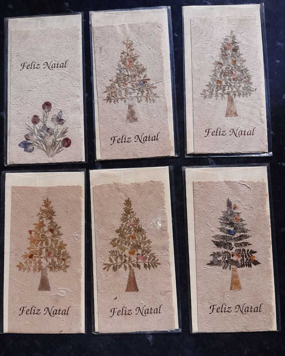 Postais de Natal, Papel Artesanal com flores secas