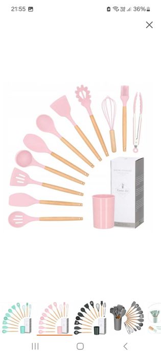 Zestaw przyborów kuchennnych silikonowo drewnianych 12 ELEMENTÓW Kolor