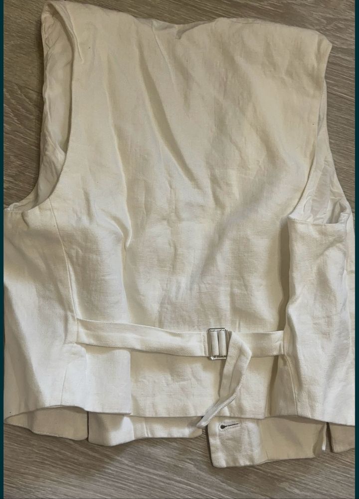 Льняной белый костюм жилетка +брюки / штаны , костюм от Massimo Dutti