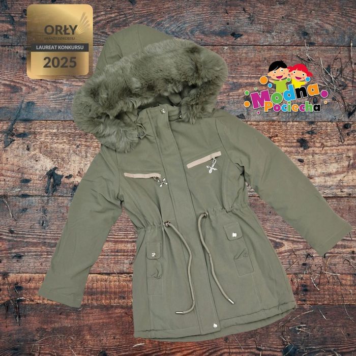 Parka zimowa kurtka zimowa czarna i oliwkowa  rozmiar od 122 do 176 li