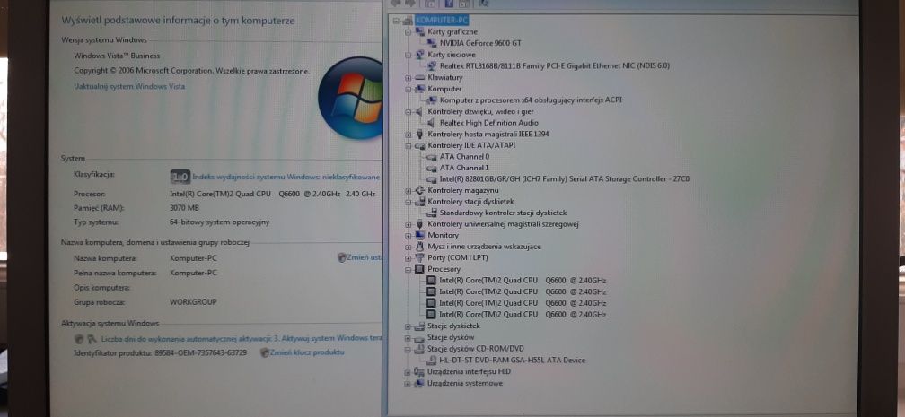 Komputer  z monitorem Procesor  Intel quad,  3gb ram