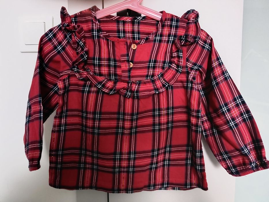 H&M bluzka koszula świąteczna czerwona kratka 86-92