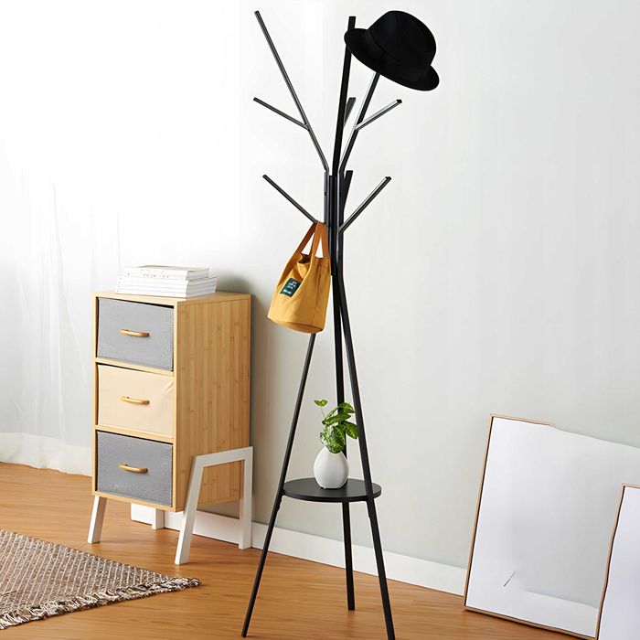 Wieszak Stojący PODŁOGOWY Metalowy CZARNY LOFT 9 Haczyków 180cm NOWY