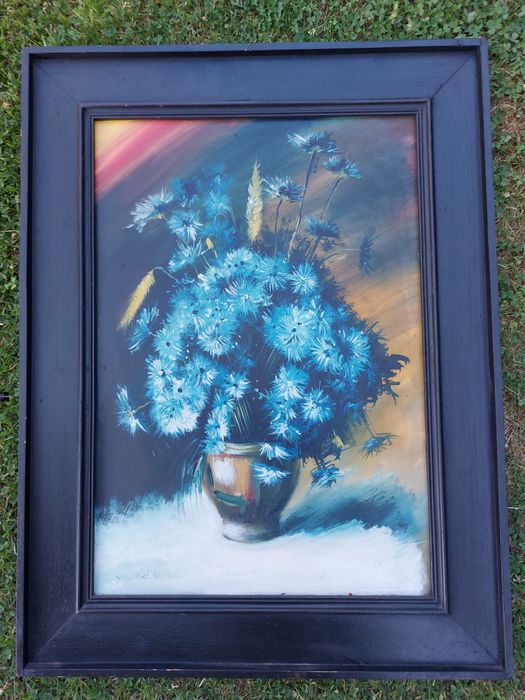 Stary obraz olejny na dykcie chabry kopia Levitana