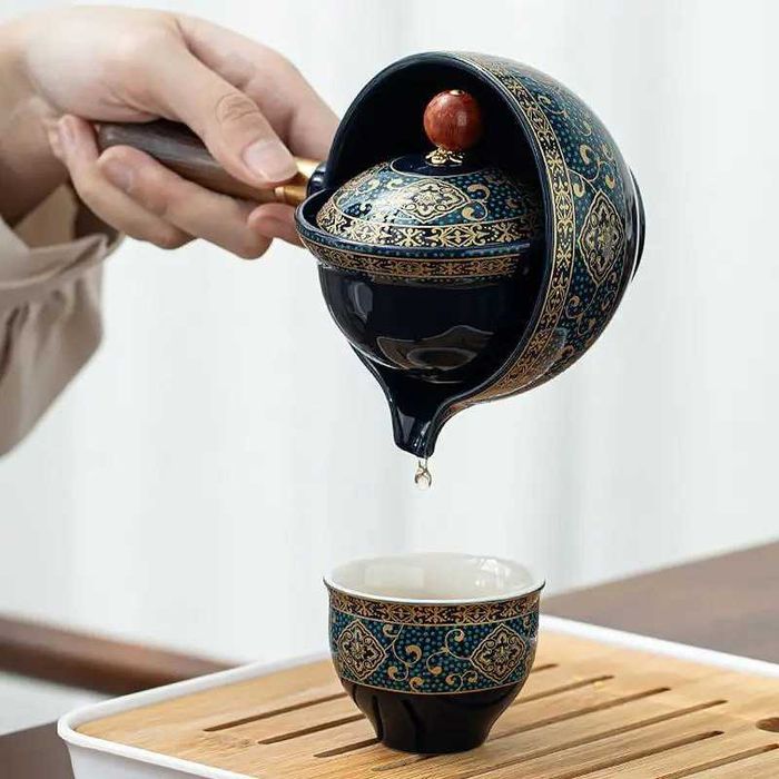 Дорожній набір для чайної церемонії Lesko blue керамічний 6 предметів