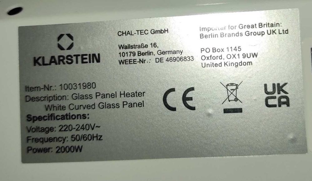 Вигнутий конвекційний обігрівач Klarstein Bornholm з таймером 1/2 кВт