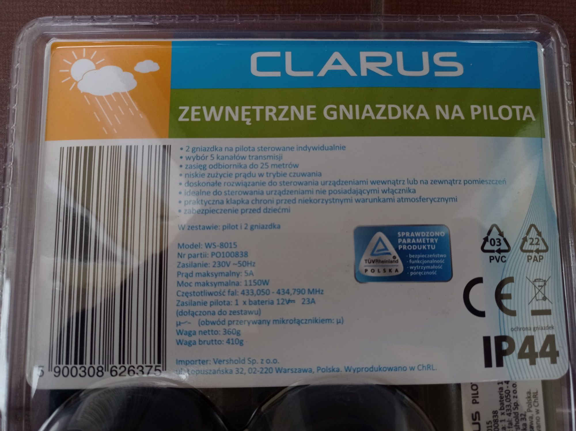 Clarus zewnętrzne gniazdka na pilota home fale pilot WS-8015