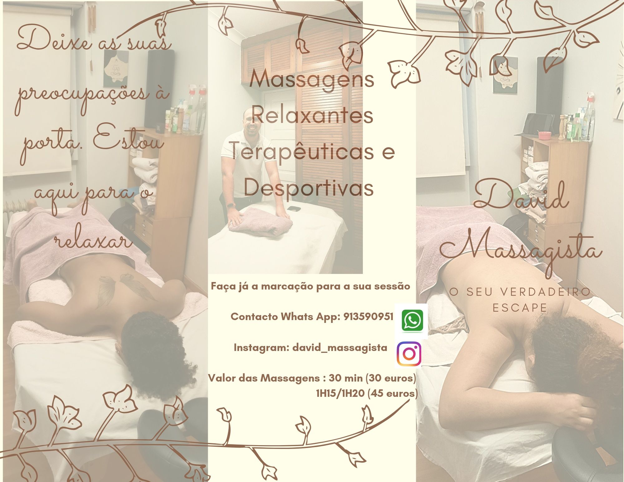 Massagem Terapêutica, Relaxante ou Desportiva - Masculino e Feminino