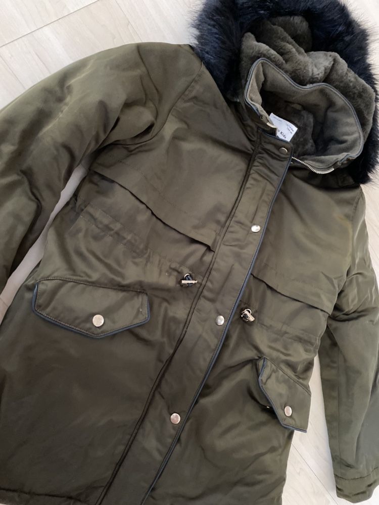 Zara Girls Parka kurtka zimowa ocieplana kożuszek kaptur 164 cm