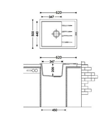Гранитная мойка Fabiano, 62*50 Кремовый цвет.