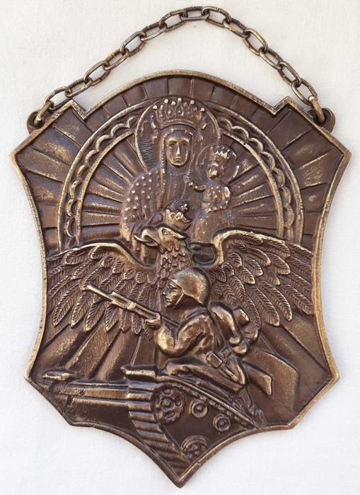 Ryngraf mosiężny Matka Boska Częstochowska z Dzieciątkiem