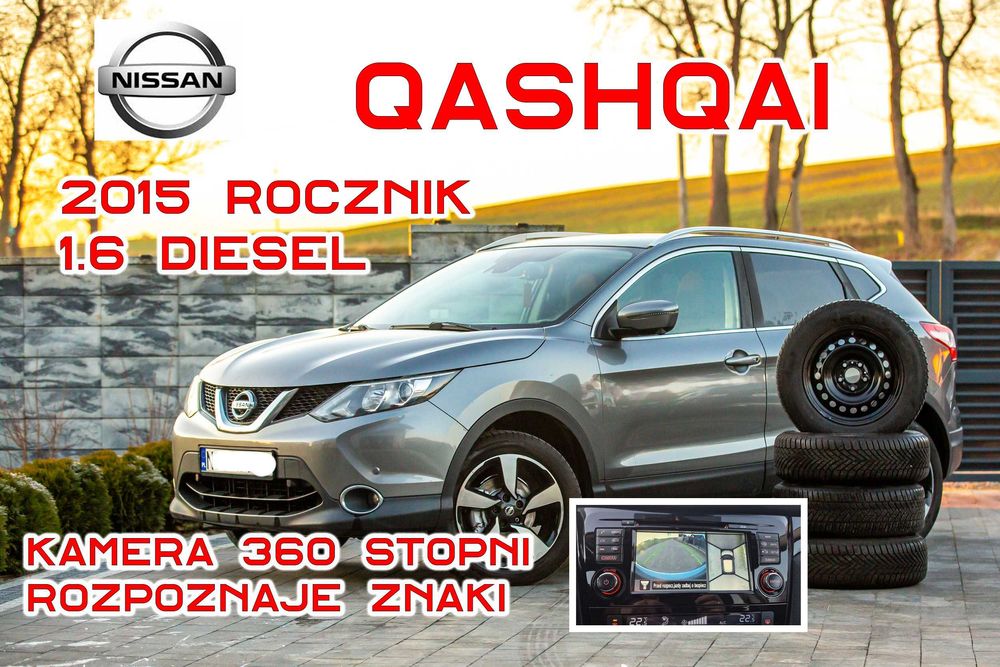 Nissan Qashqai 2015 1.6D Kamera 360 Panorama Wentylowane fotele FV