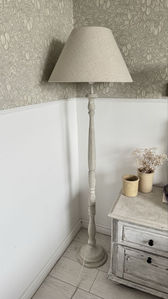 Lampa drewniana abażur lniany PR Home