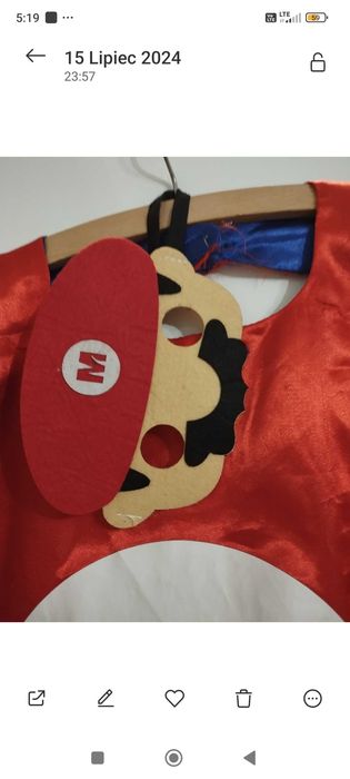 Strój peleryna super Mario maska uni