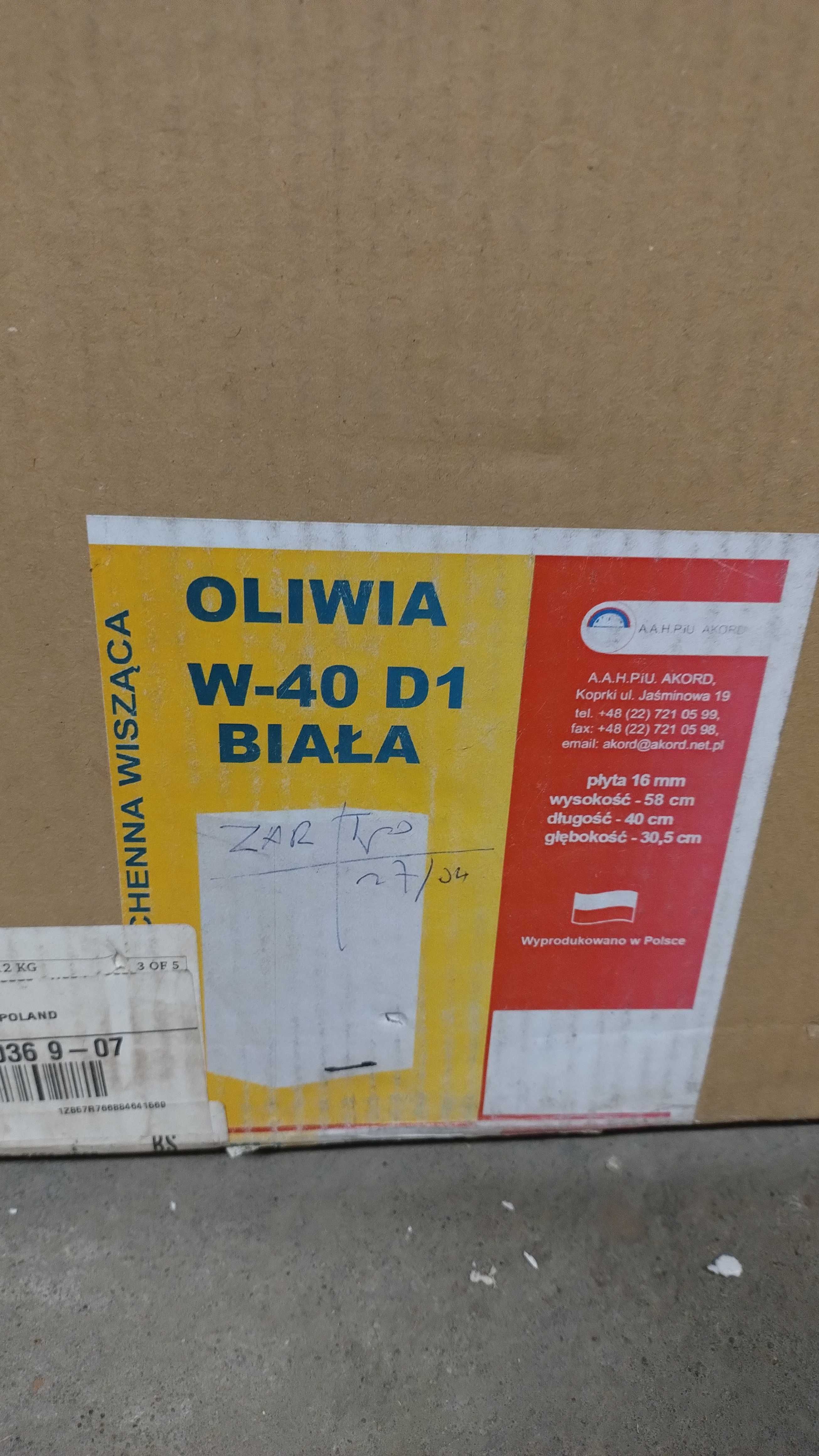 Szafka kuchenna Akord Oliwia wisząca W 40 cm D1 biała