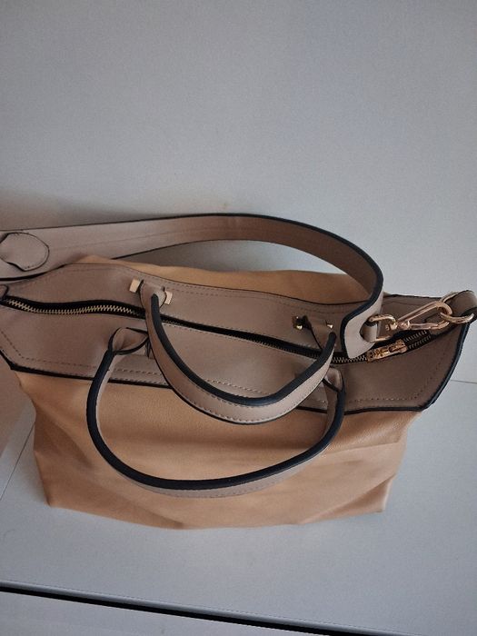 Torebka torba duża pomiestna beżowa włoska sze ok 35 cm
