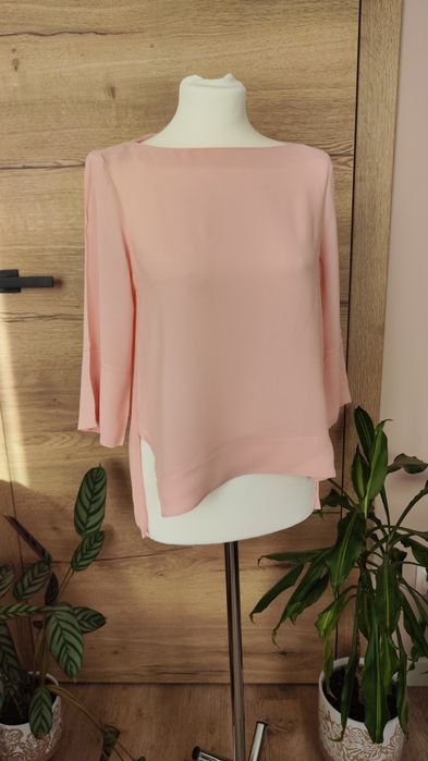 Gładka bluzka elegancka ZARA S zwiewna pudrowy róż