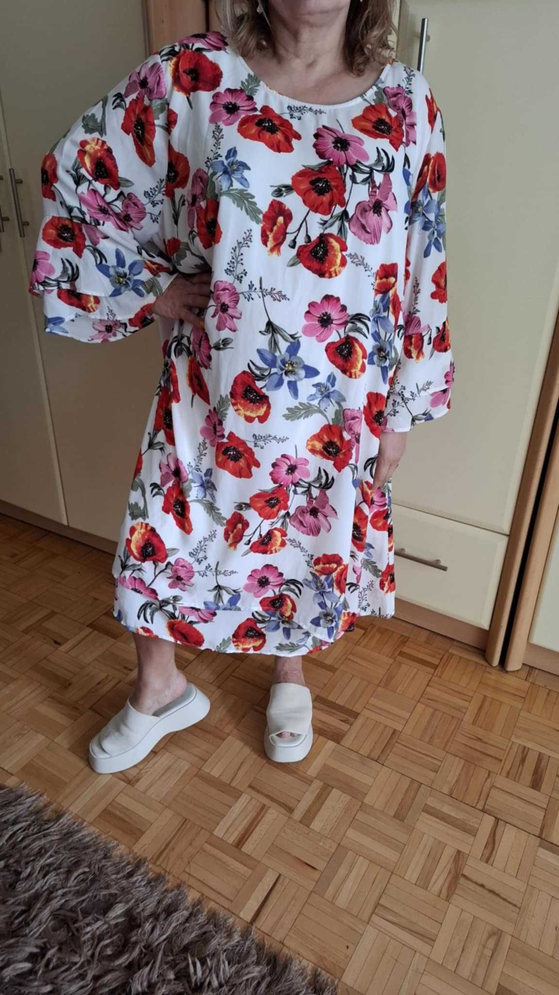 Ładna zwiewna sukienka/kwiaty/lato/impreza Cellbes roz.56-60