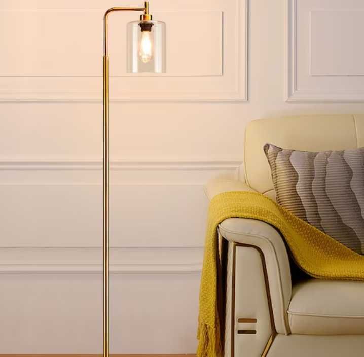 Lampy podłogowe Depuley  złota lampa podłogowa z kloszem kloszem