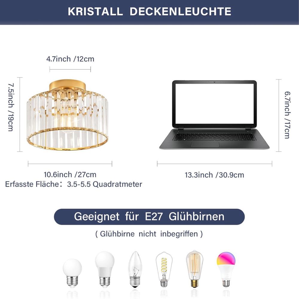 Złota Kryształowa Lampa Sufitowa Nowoczesna Okrągła 27cm