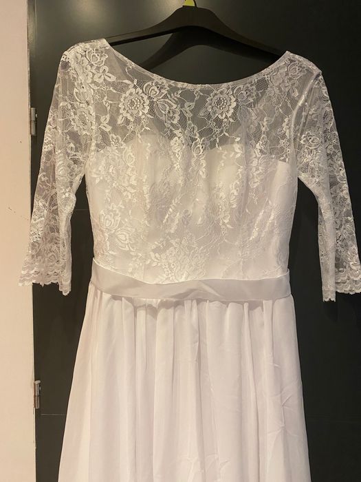 Suknia ślubna nowa boho rustykalna koronkowa 38 na wysoką osobę M