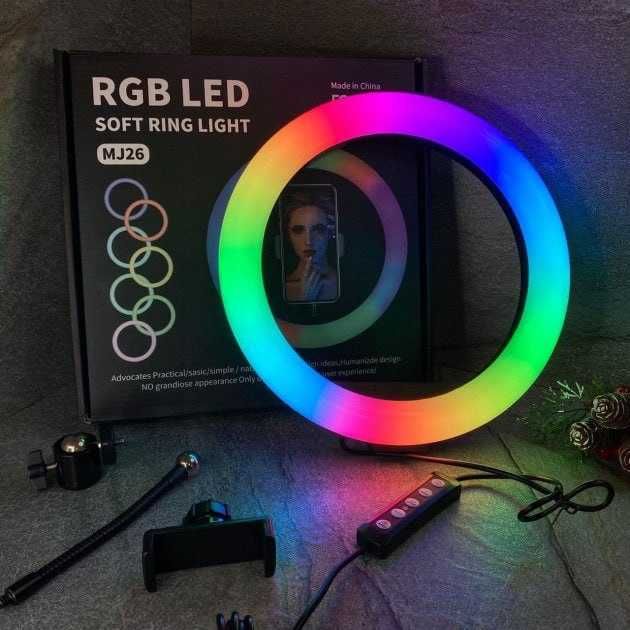 Кільцева світлодіодна лампа RGB 26 см із тримачем для телефону