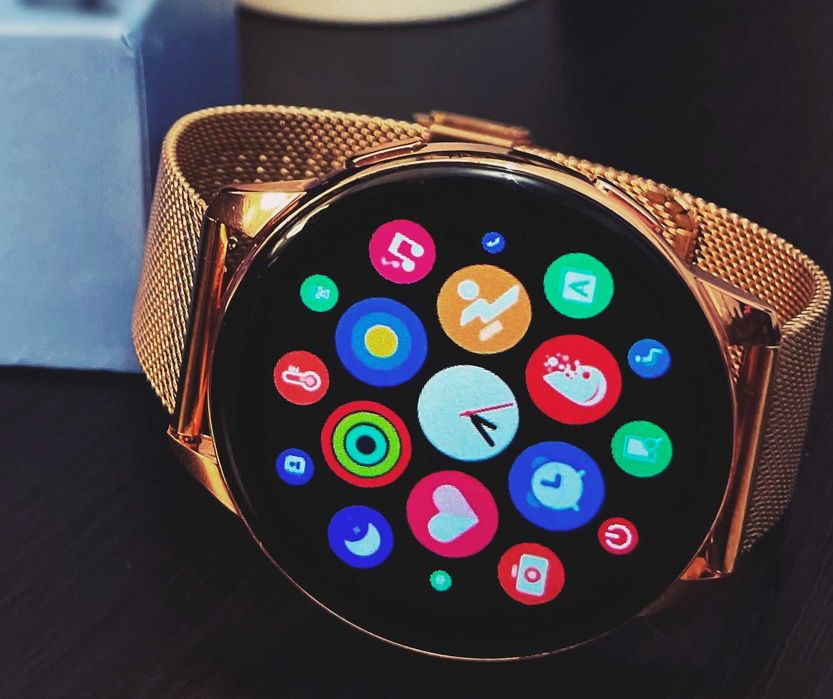 Elegancki damski smartwatch + złota i beżowa bransoleta. OKAZJA!
