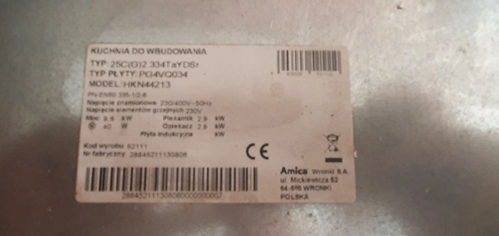 Zestaw do zabudowy amica płyta + piekarnik