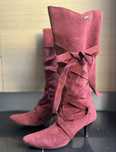 Botas rosa coral camurça com laço salto alto tamanho 38