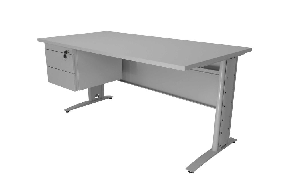 Secretária com Bloco de Gavetas Suspenso em Chapa Inox