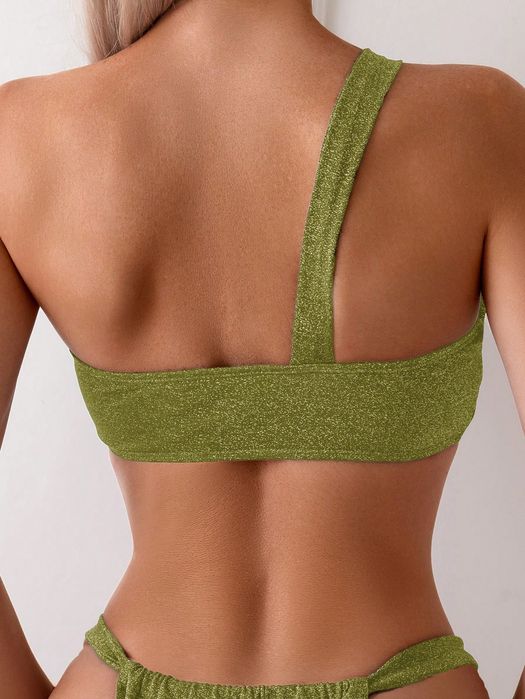 Strój Kąpielowy Dwuczęściowy Bikini Na Jedno Ramię Metaliczny Shein L