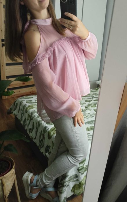 Bluzka top House XS 34 piękna zwiewna lekka pudrowy róż sexi