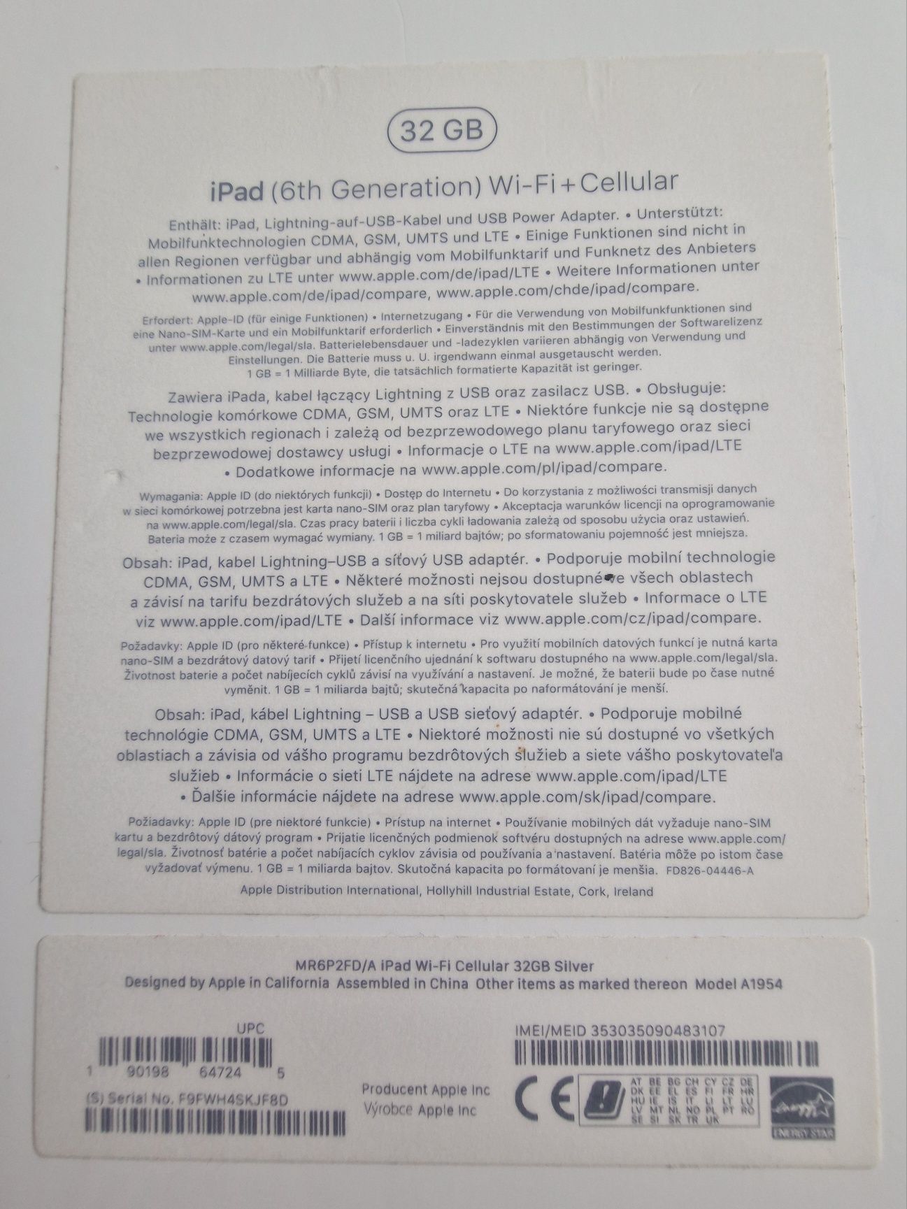 iPad 6th gen Silver 32GB wifi cellular