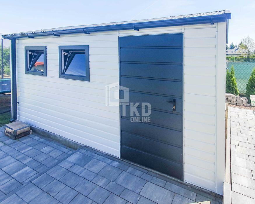 Schowek Domek Ogrodowy 4X5M Drzwi 2X Okno Biały Antracyt Rynny Tkd245