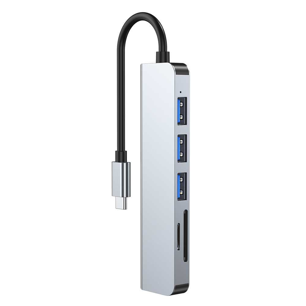 Rozgałęziacz HUB USB-C 6w1 3xUSB HDMI SD TYP-C adapter przejściówka