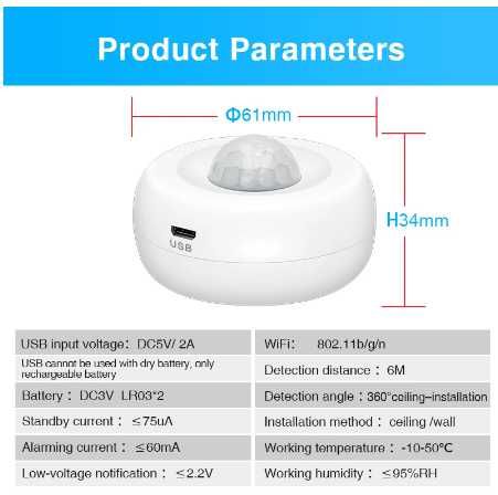 Sensor movimento(PIR) WIFI com TUYA app