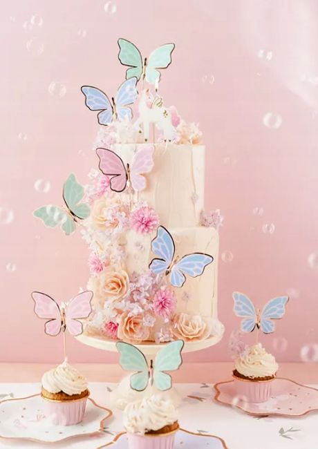 toppery toper na tort motylki, 9 x 6.5 cm, mix urodziny roczek 9 szt
