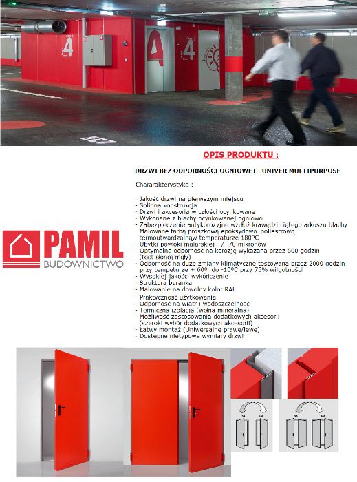 Drzwi Stalowe Techniczne Uniwersalne Metalowe Malowane rozmiar 120 cm