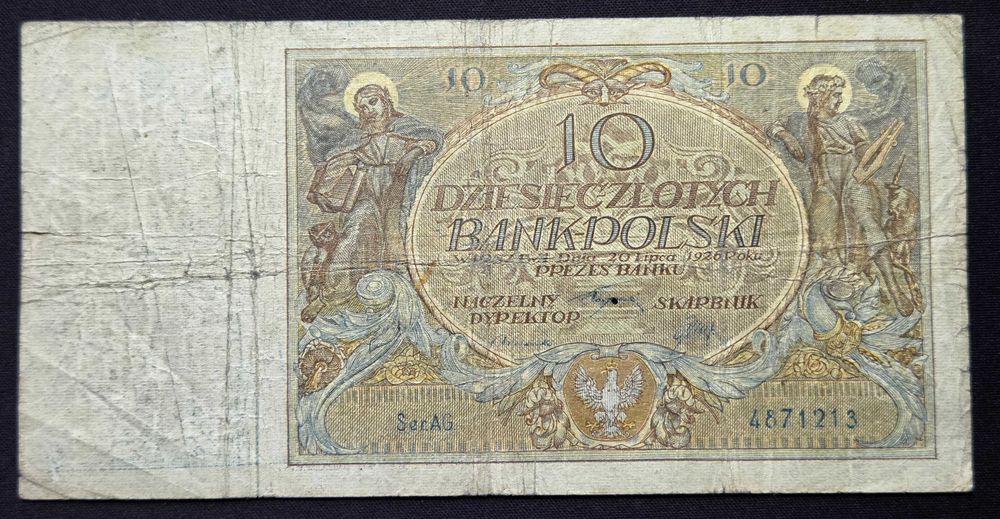 Banknot Polska II RP 10 Złotych 1926 r. Seria AG Stan IV F