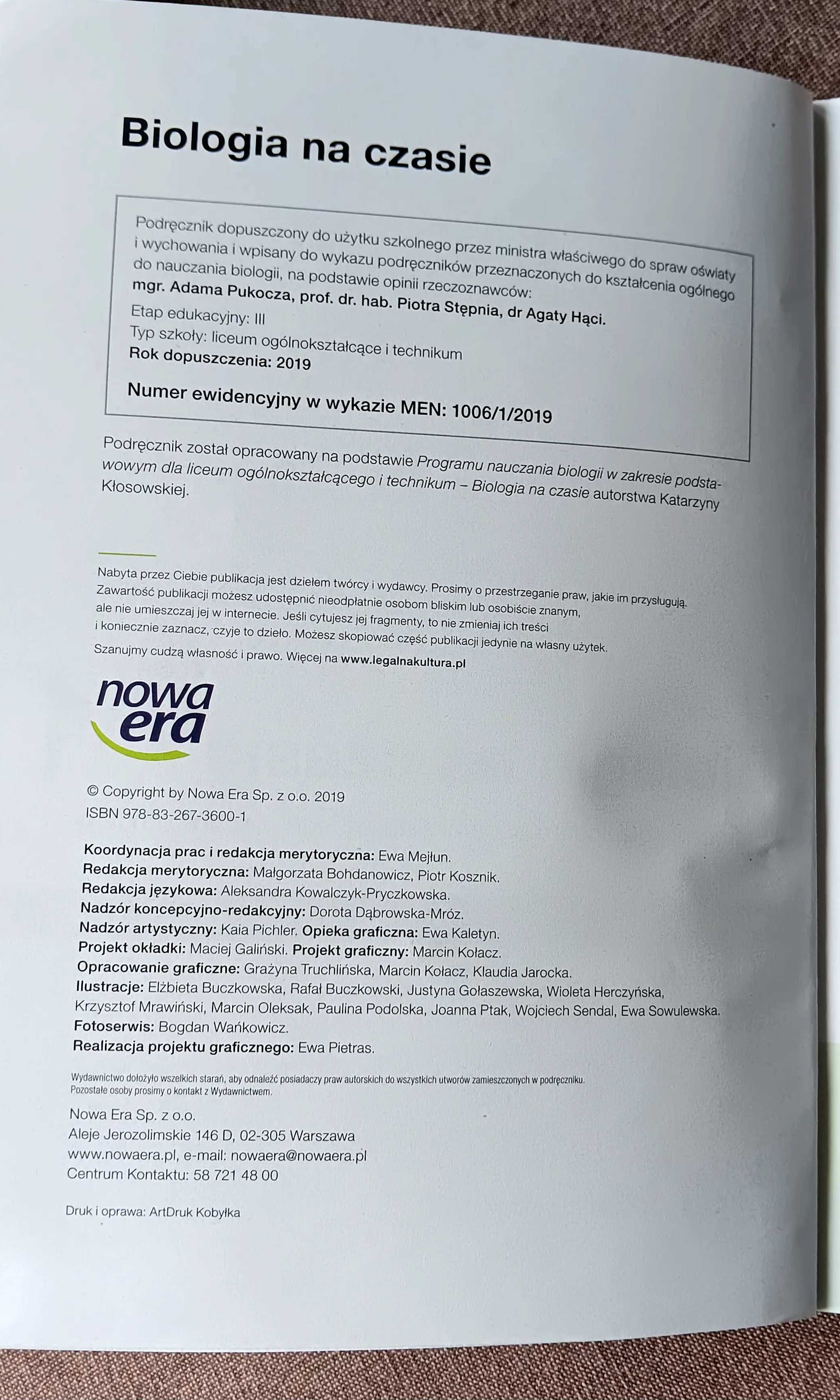 Podręcznik do biologii klasa 1  Biologia na czasie, zakres podstawowy